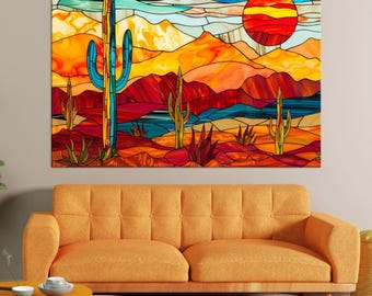 Abstract Desert Landscape Canvas Print: Colorful Arizona Sunset Cactus Wall Art