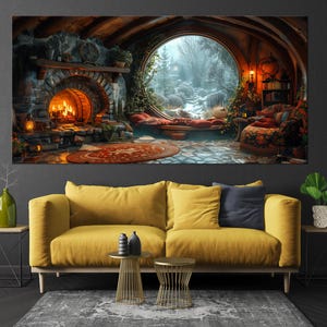 Fantasy House Large canvas wall art Canvas print Cozy Hole wall art Book lover gift Round door Fantasy cottage painting print