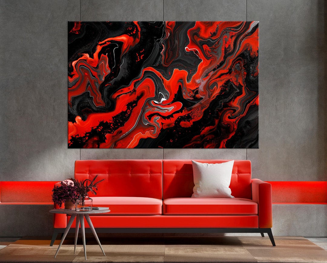 Red Black Abstract Canvas Print Modern Wall Art Marble Decor Abstract ...