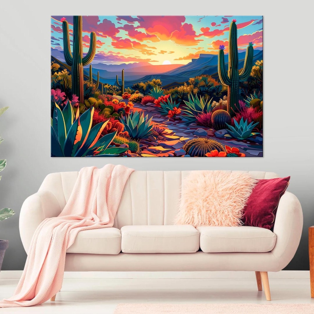 Saguaro Cactus Sunset Canvas Print: Southwest Desert Landscape Art - Etsy