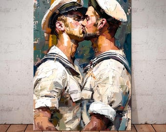 Gay Sailors Kissing Canvas Art: LGBT Home Decor