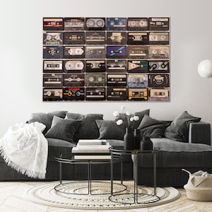 Сassettes Large canvas wall art Canvas print Сassette wall art Music canvas Vintage music print Music decor Housewarming gift