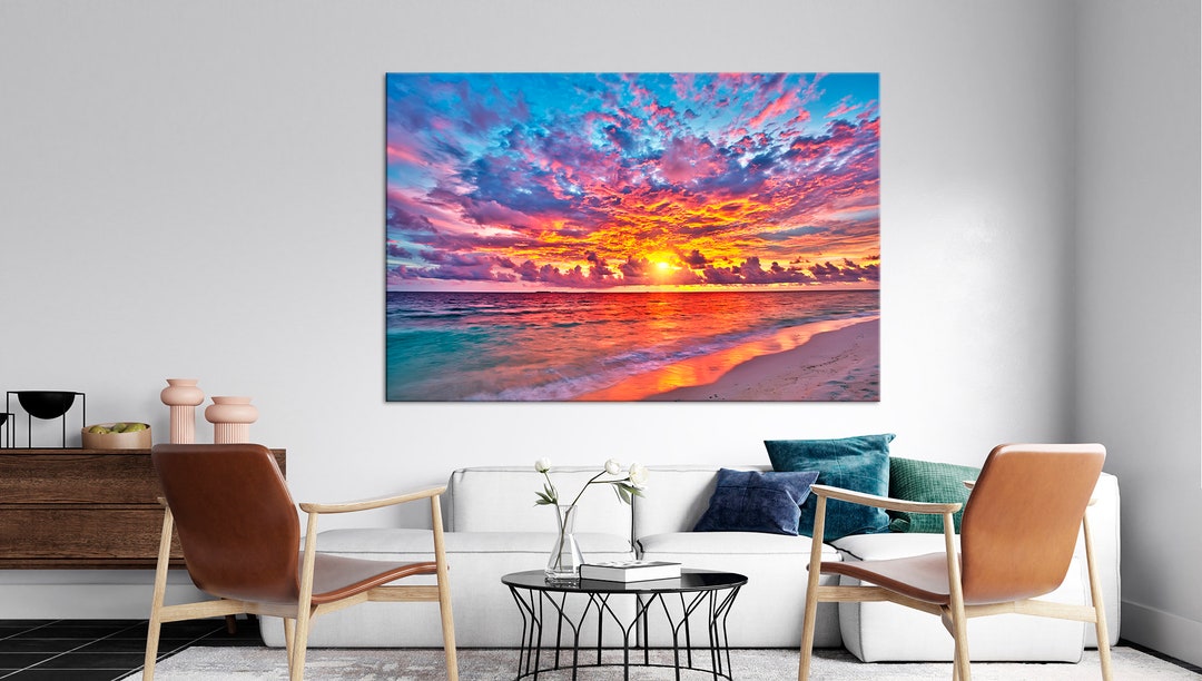 Beach Sunset Canvas Print Sea Wall Art Ocean Canvas Landscape Print ...