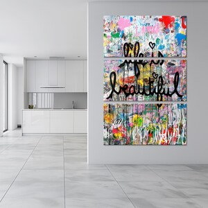 Life is beautiful Large canvas wall art Canvas print Graffiti wall art Street canvas Inspirational print Graffiti wall decor Office decor