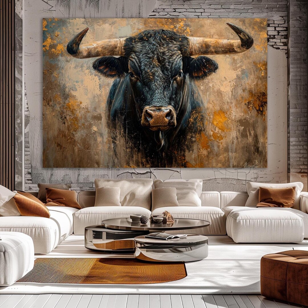 Black Bull Canvas Print: Farmhouse Animal Wall Art - Etsy
