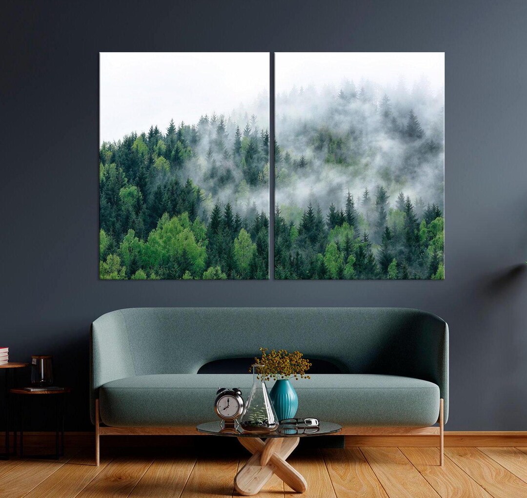 Foggy Pine Trees Landscape Canvas Print Mountain Forest Wall Art Spruce ...