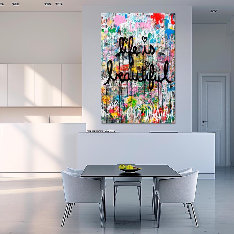 Life is beautiful Large canvas wall art Canvas print Graffiti wall art Street canvas Inspirational print Graffiti wall decor Office decor