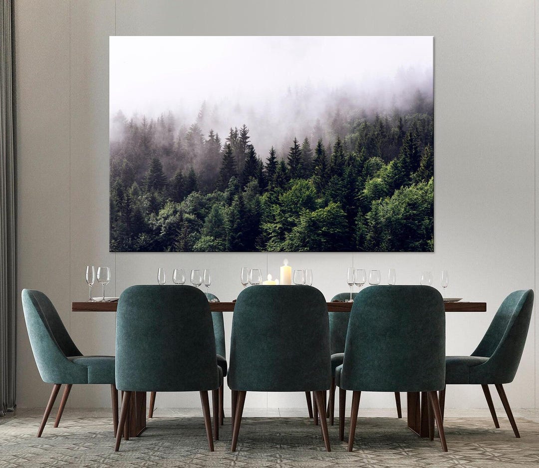 Foggy Mountain Forest Canvas Print Pine Trees Landscape Wall Art Misty ...