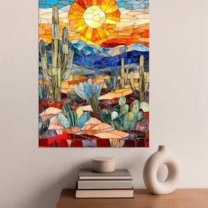 Saguaro cactus Large canvas wall art Canvas print Arizona wall art Cactus painting Mosaic art Succulent canvas Farmhouse wall decor