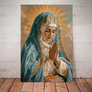 Virgin Mary Large canvas wall art Canvas print Religious wall art Lady of guadalupe Mother mary Catholic canvas Biblical print Home decor