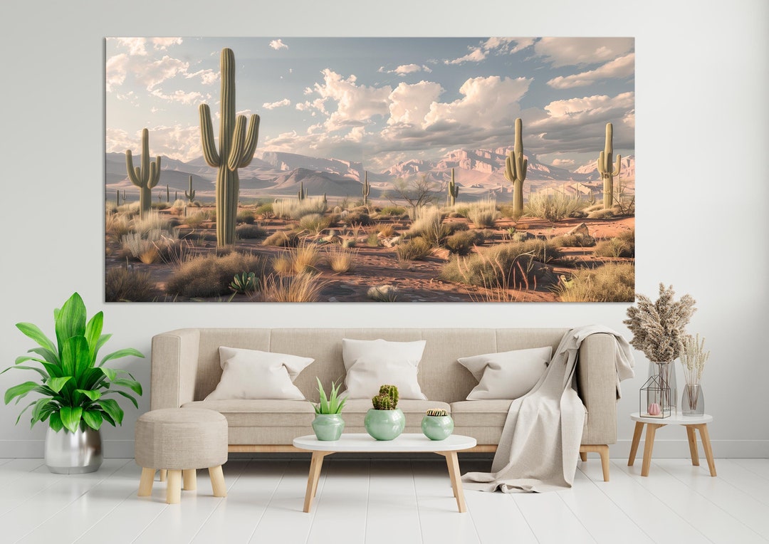 Desert and Saguaro Cactus Canvas Print Desert Landscape Art Cactus Wall ...
