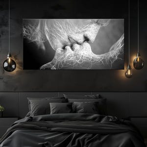 Сouple kiss Large canvas wall art Canvas print Kiss wall art Romantic print Love canvas Black White art Bedroom wall decor Abstract canvas