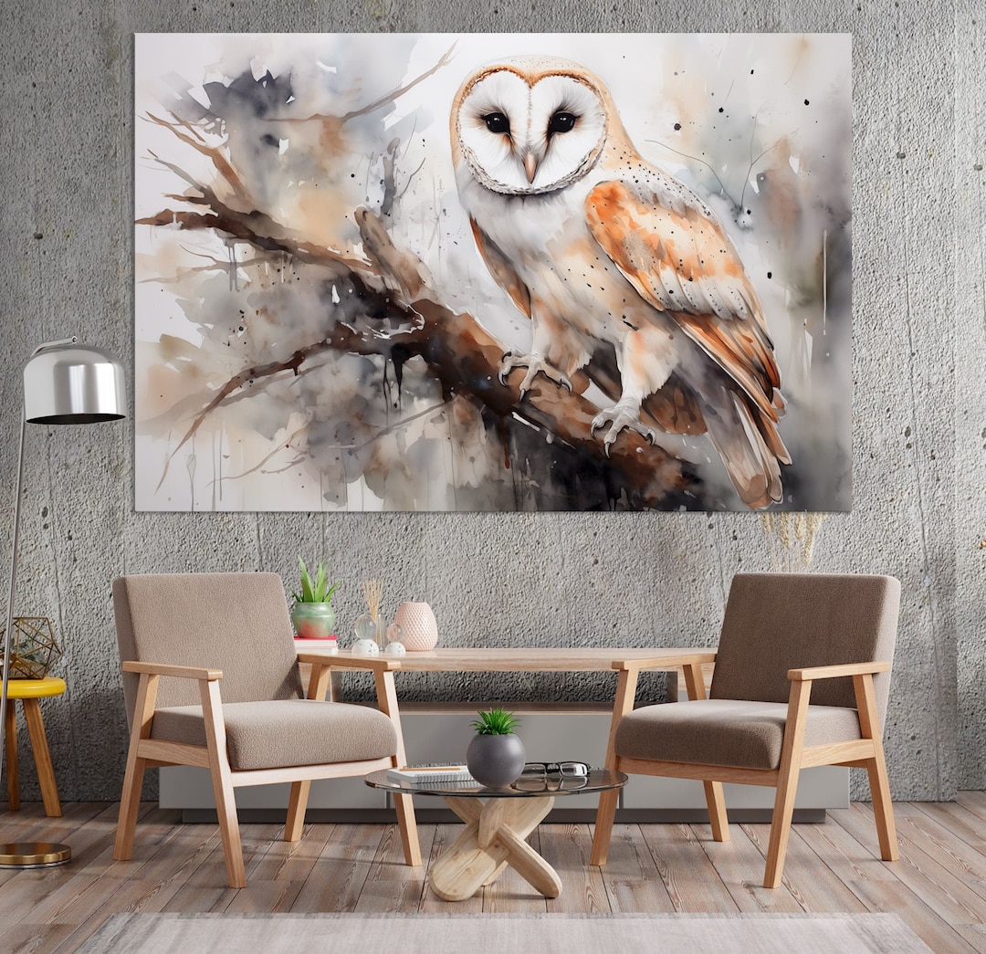 Owl Canvas Pront Snowy Owl Similar Like Watercolor Print Barn Owl Decor