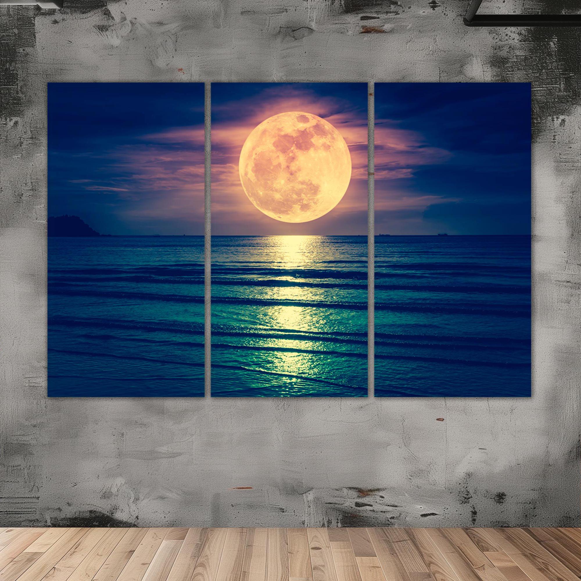 Full Moon Ocean Canvas Print: Large Nature Landscape Wall Art - Etsy