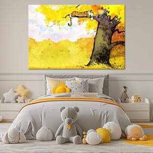 Frame cartoon Large canvas wall art Canvas print Cartoon wall art Tiger canvas Tree print Boy tree Nursery decor Kids room wall art