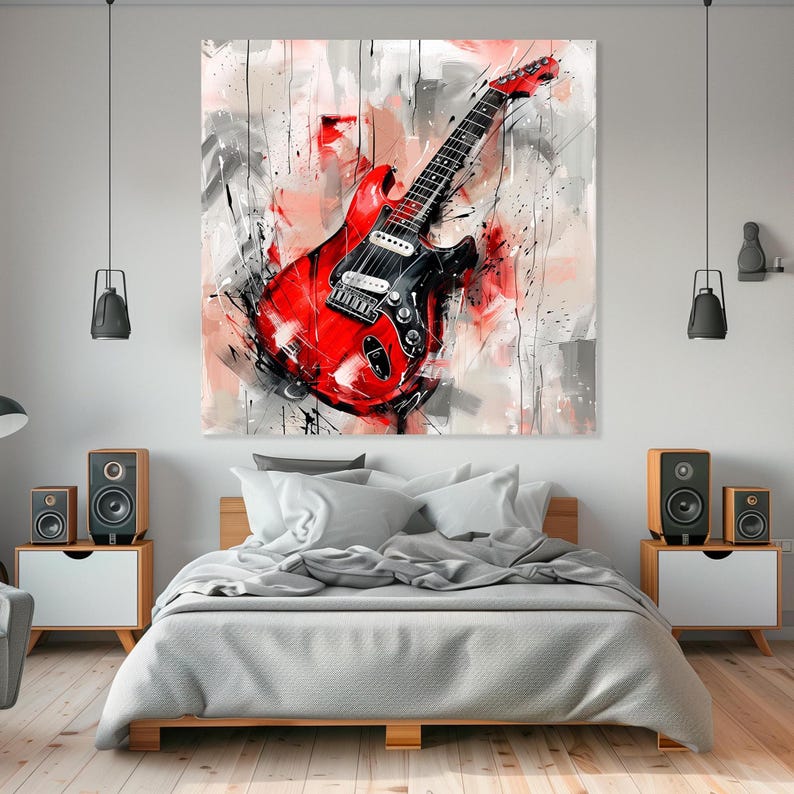 Red Electric Guitar Canvas Print: Music Room Wall Art