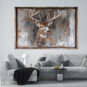 Rustic Deer Large canvas wall art Canvas print Deer painting Wildlife art Animal print Rustic home decor Woodland animals Farmhouse decor