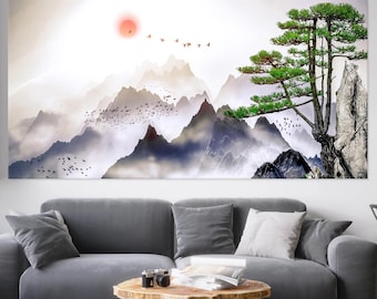 Japanese Mountain Canvas Print: Large Asian Landscape Wall Art