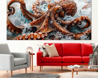 Kraken Octopus Canvas Wall Art: Giant Nautical Decor