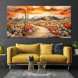 Arizona Desert Large canvas wall art Canvas print Desert landscape Mountains wall art Cactus print Living room decor Housewarming gift