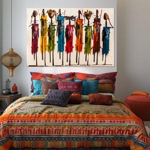 Abstract African Large canvas wall art Canvas print Ethnic home decor Colorful Masai Women tribe print African culture decor
