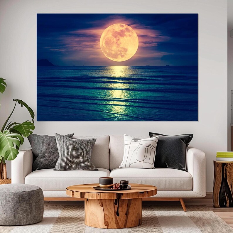 Full Moon Ocean Canvas Print: Large Nature Landscape Wall Art - Etsy