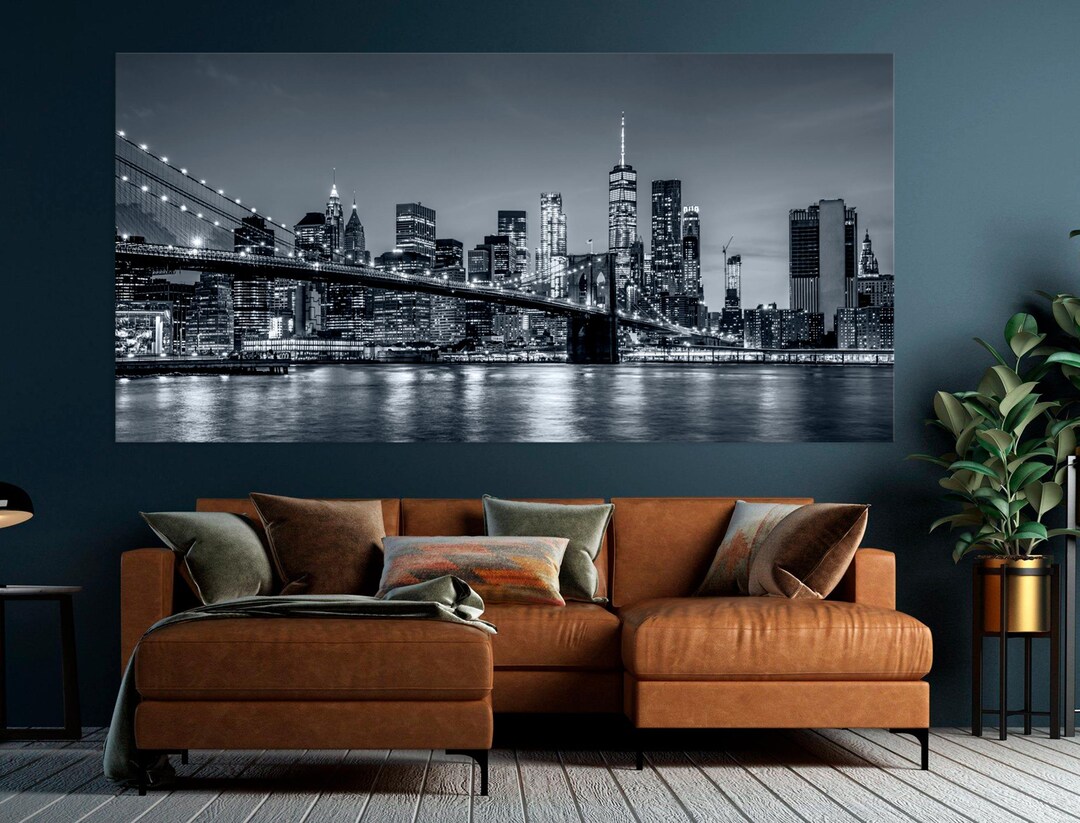 Black and White New York Brooklyn Bridge Canvas Print - Etsy