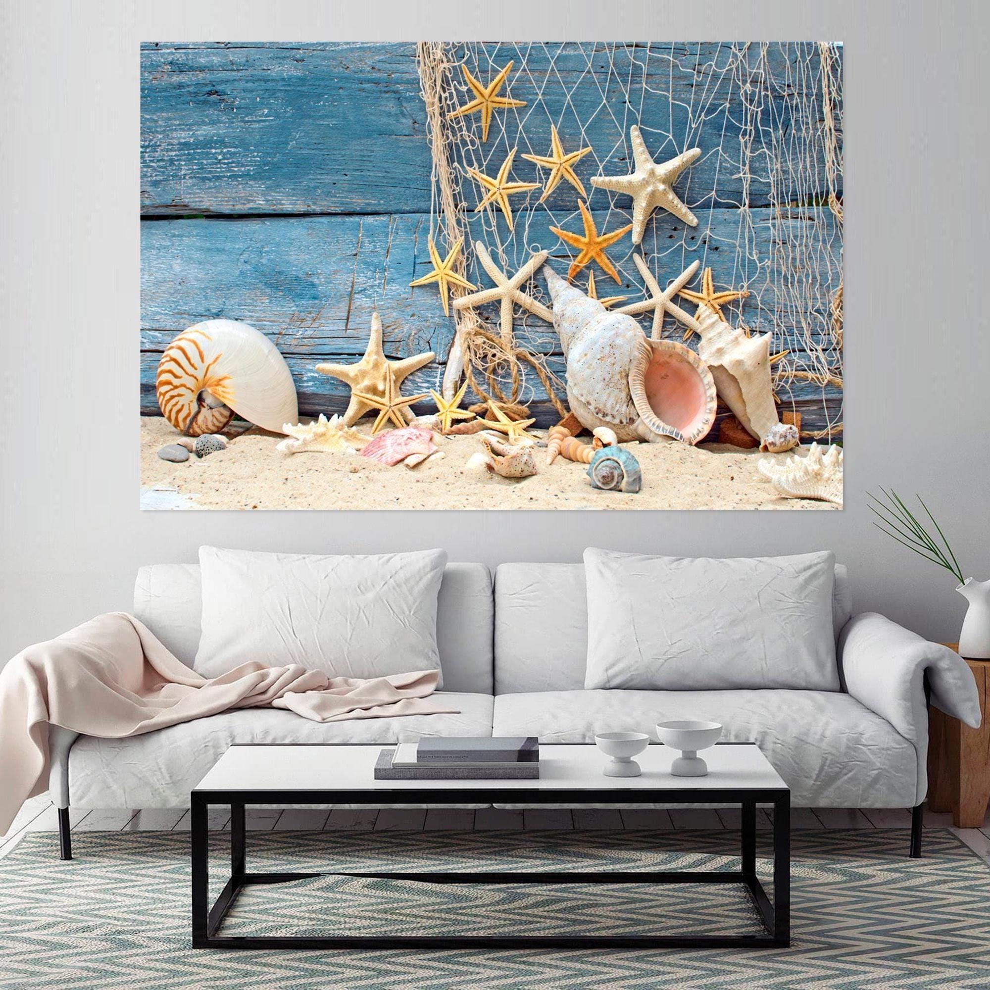 Coastal Shells Canvas Wall Art Beach Starfish Print Nautical Decor - Etsy