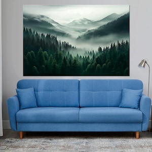 Foggy forest Large canvas wall art Canvas print Forest wall art Pine tree canvas Mountain print Landscape wall art Living room decor