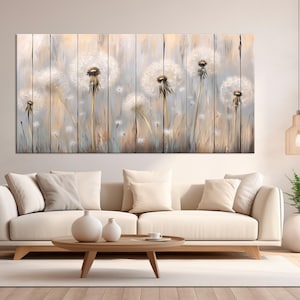 Dandelion Large canvas wall art Canvas print Dandelion painting Dandelion print Wood background Nature wall art Botanical print