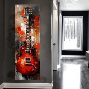 Red guitar Large canvas wall art Canvas print Abstract wall art Guitar canvas Guitar painting Music print Vertical wall art Music gifts