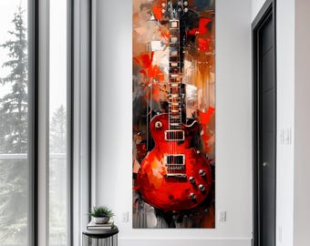 Red Electric Guitar Canvas Print: Modern Music Room Wall Art