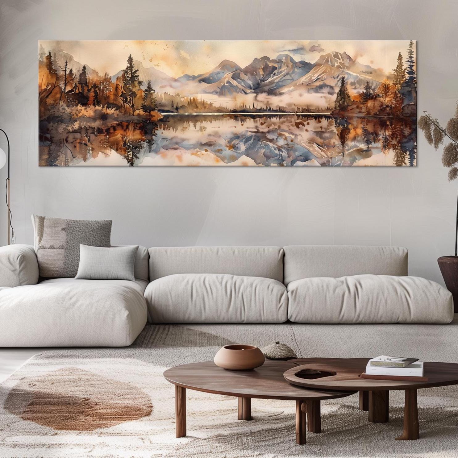 Watercolor Mountain Lake Canvas Print: Panoramic Nature Wall Art - Etsy