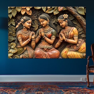 Indian Woman Large canvas wall art Canvas print Ethnic wall decor Cultural folk print Traditional Indian home decor