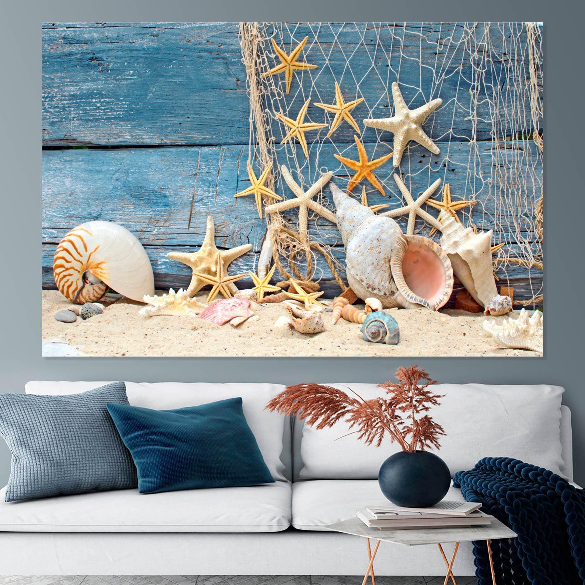 Coastal Shells Canvas Wall Art Beach Starfish Print Nautical Decor - Etsy