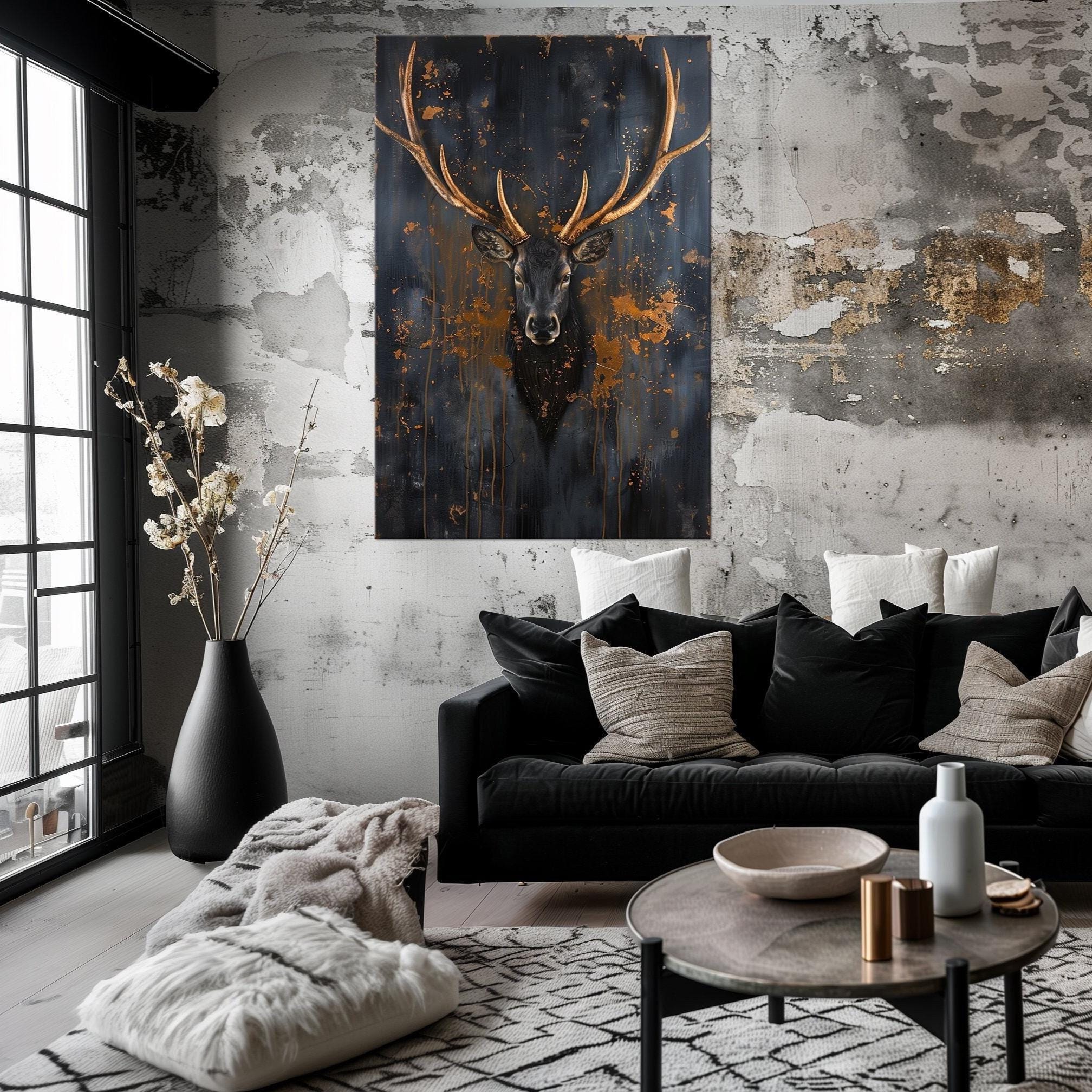 Golden Stag Canvas Print: Abstract Animal Wall Art, Ready to Hang - Etsy