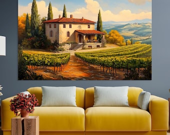 Tuscany Vineyard Canvas Print: Italian House, Winery Decor