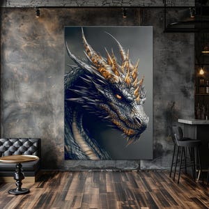 Dragon portrait Large canvas wall art Canvas print Dragon wall art Majestic dragon Japanese wall art Fantasy art Living room decor