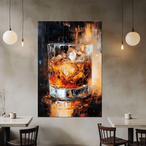 Glass whiskey Large canvas wall art Canvas print Bar wall art Whiskey canvas Bourbon glass Man cave decor Cigar room decor