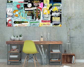 American street art Neoexpressionism street art canvas Graffiti print Contemporary art Abstract Urban art Living room Extra large wall art