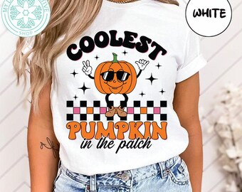 La citrouille la plus cool dans le patch SVG, Svg automne, Png automne en détresse, citrouille rétro garçon chemise Svg, fichiers Svg pour Cricut