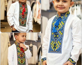 Vyshyvanka Ukrainian Embroidered flax Shirt for boys 5-12yr "Elite"