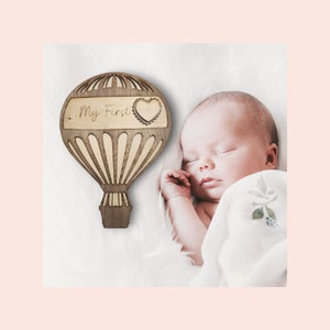 Jalon bébé | Ensemble de cartes d'étape mensuelle pour bébé | Signe de statistiques d'étape de montgolfière | Parfait pour une baby shower, fille ou garçon