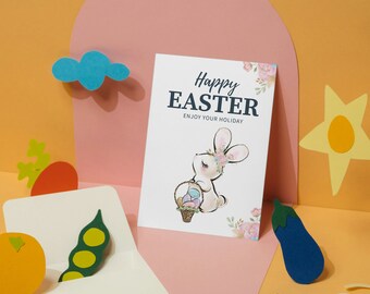 Easter greeting cards, Watercolor bunny, Rabbit card printable, Happy Easter card, Print at home watercolor card, happy resurrection day