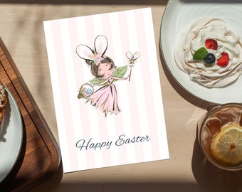 Hand-drawn illustration card, Cute Easter card, Happy Easter printable postcard, Holiday card, Kids Easter digital, Fairy Pastel Spring card