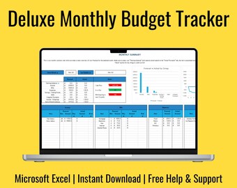 Rastreador de presupuesto mensual de lujo para Excel, plantilla de presupuesto, presupuesto mensual personal, presupuesto de cheques de pago, rastreador de gastos, rastreador de deudas y ahorros