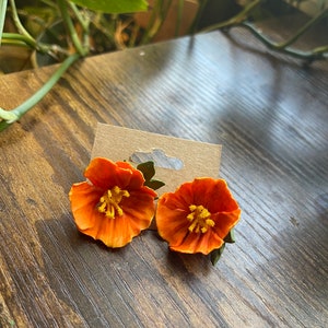 Polymer Clay California Poppy Flower Statement Stud Earring