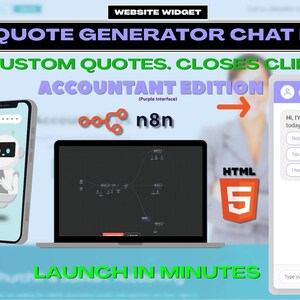 May include: An advertisement for an AI quote generator chat bot. The image shows a smartphone, a laptop, and a chat window with a robot. The text reads: "AI Quote Generator Chat Bot. Sends custom quotes. Closes clients 24/7. Accountant Edition. Launch in minutes."