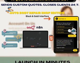 Bot/Widget de chat de cotizaciones n8n para servicios de reparación de carrocerías / Interfaz en negro y dorado