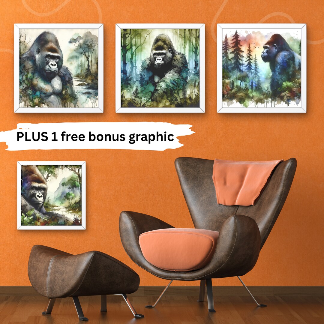 Gorilla Wall Art Alcohol Ink Effect Gorilla Print Wildlife Wall Art